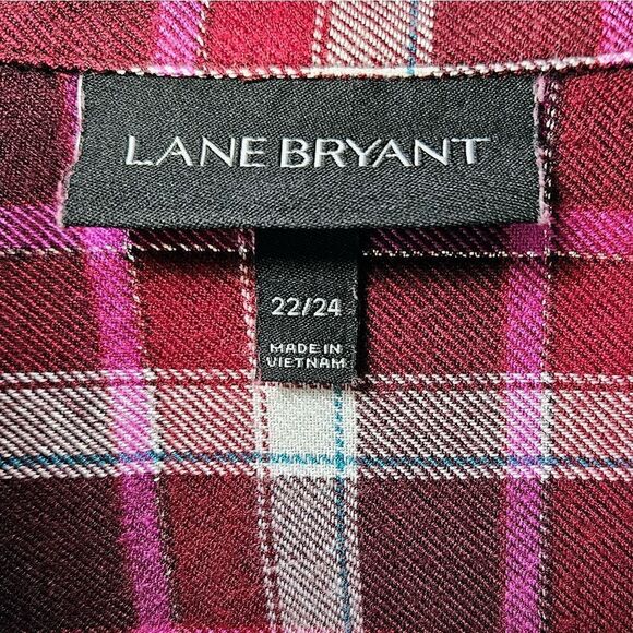 LANE BRYANT Plus Size Long sleeve Shimmery Plaid Top With Tie Front Closure. - Picture 4 of 14